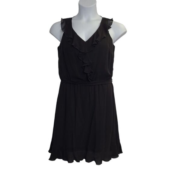 White House Black Market Dresses & Skirts - WHBM black silk ruffle sleeveless LBD formal tie‎ belt dress 8